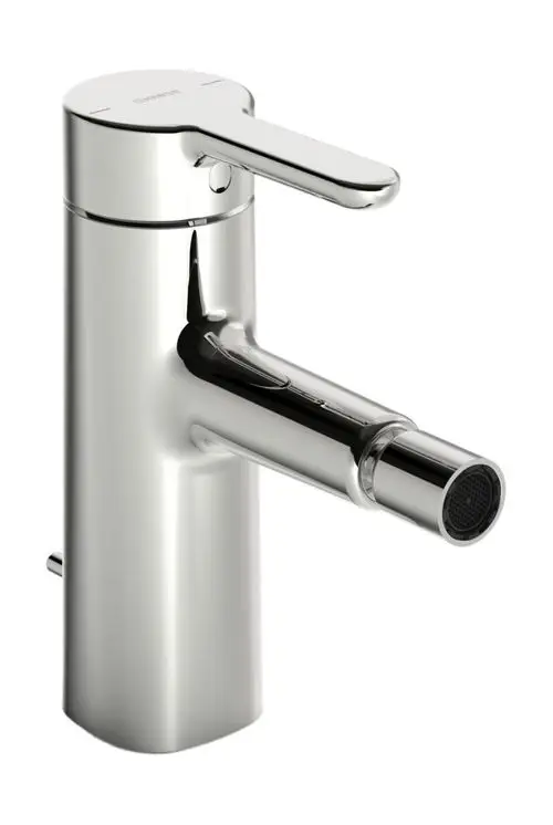 Einhebelmischer für ein Bidet in Chrom-Optik von HANSA. Mit Auslauf und integrierter Zugstangenablaufgarnitur für die einfache Bedienung. 